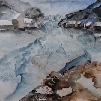 Trudi Sommer-Knuppertz - Gletscher 30x30 cm Aquarell